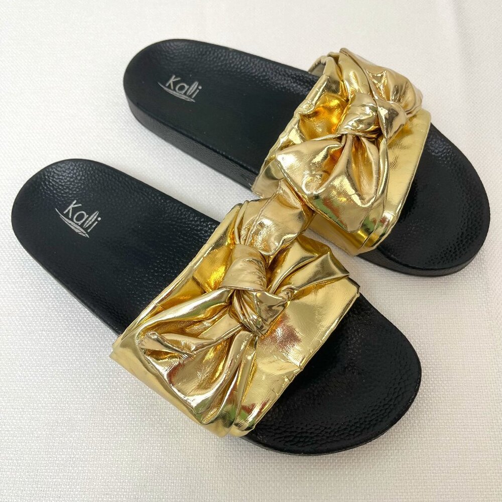 NWOT Kali Footwear Open Toe Knotted Ribbon Tie Soft Comfort Slip On Slide Sandal